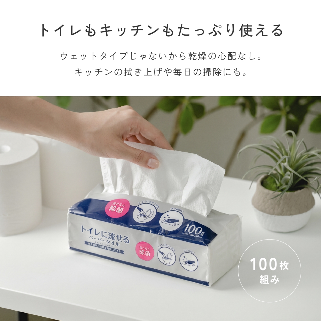 トイレに流せる濡れると除菌ペーパー100枚組