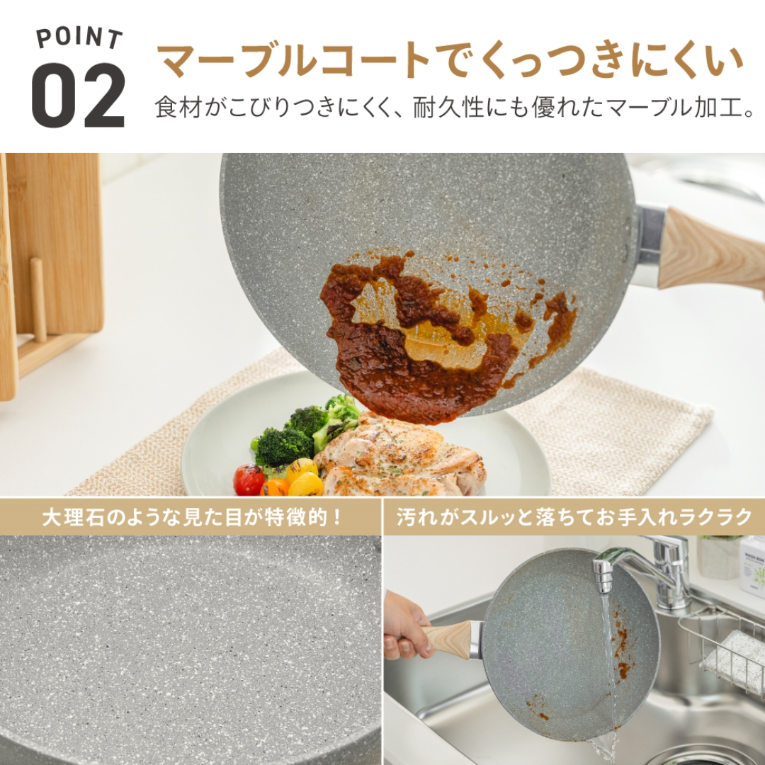 IH対応グレーマーブルフライパン20cm