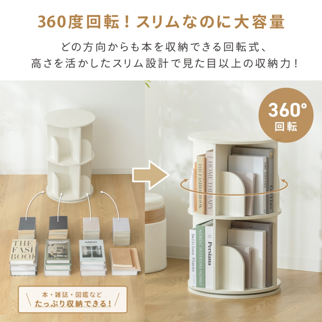 本屋さんみたいな回転本棚2段