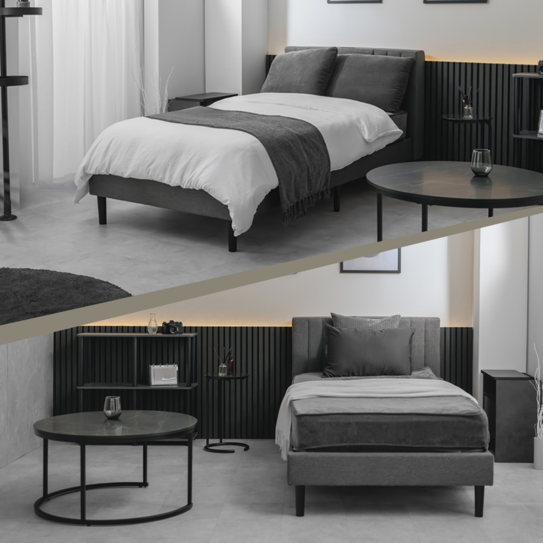 背もたれ付きファブリックベッドS